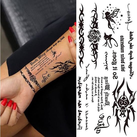 18 Feuilles Noir Citations Inspirees Tatouage Ephemere Femme Homme Realiste Lettre Mot Faux Tatouage Ephemere Enfant Adulte Croix C Cdiscount Au Quotidien