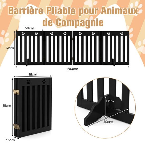 Barrière de sécurité pliable Barrière de Sécurité 4 panneaux pour animaux  en Bois de Pin, 203x1,8x76cm, Bordeaux - Costway