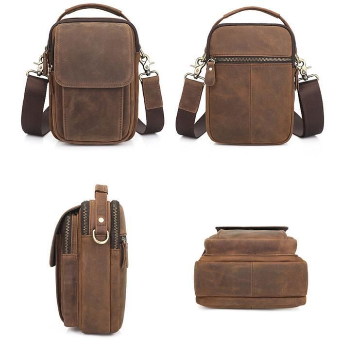 Sacoche Homme En Cuir PU Marron - Grand Format Bandoulière Réglable - Intérieur Doublé - Neuf Avec étiquettes