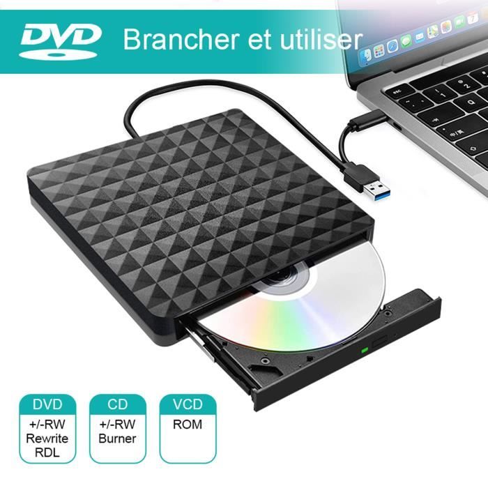 Lecteur de CD externe, USB 3.0 Portable CD/DVD +/-RW graveur de