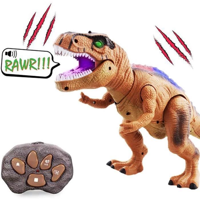 RC Dinosaure Jouet avec LED Lumineux, Spray, Marchent et Rugissent