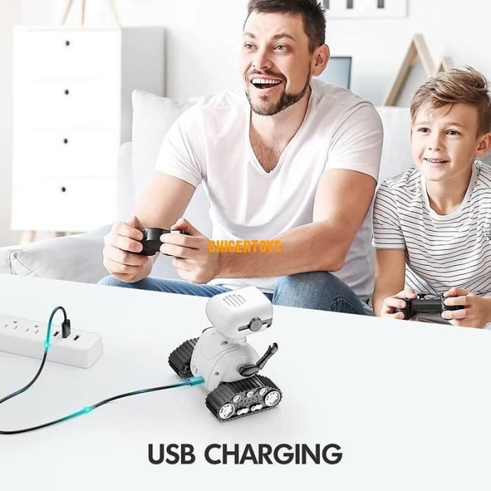 Robot Télécommandé Avec LED Et Musique – Yeux Lumineux, Rechargeable, Pour Enfants De 3 à 12 Ans (blanc)