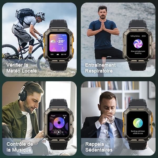 Montre Connectée Sport pour Hommes avec Appel: Smartwatch Bluetooth 5.2  Compatibles Android et IOS Montres Intelligente Ronde de 1,42 Étanche IP67