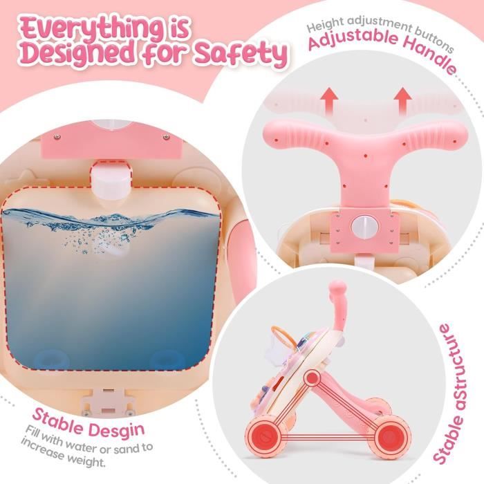 Trotteur Bebe Chariot de Marche 2 en 1 apprentissage assis debout stimuler la perception jouet de marche pour tout petits rose
