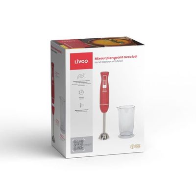 Mixeur Plongeant Livoo DOP246 800W - 4 Lames, Fouet, Vitesses 0-12, Pied Amovible Pour Soupes, Smoothies
