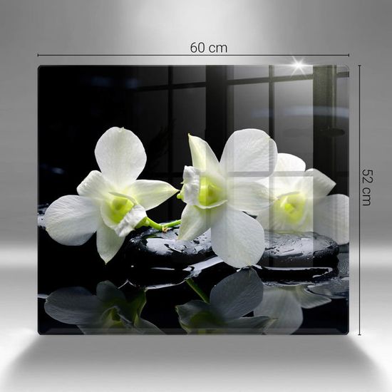 Planche à Découper Verre Trempé 40x52 Cm Fleurs De Lotus - Pieds Antidérapants Résistante Chaleur