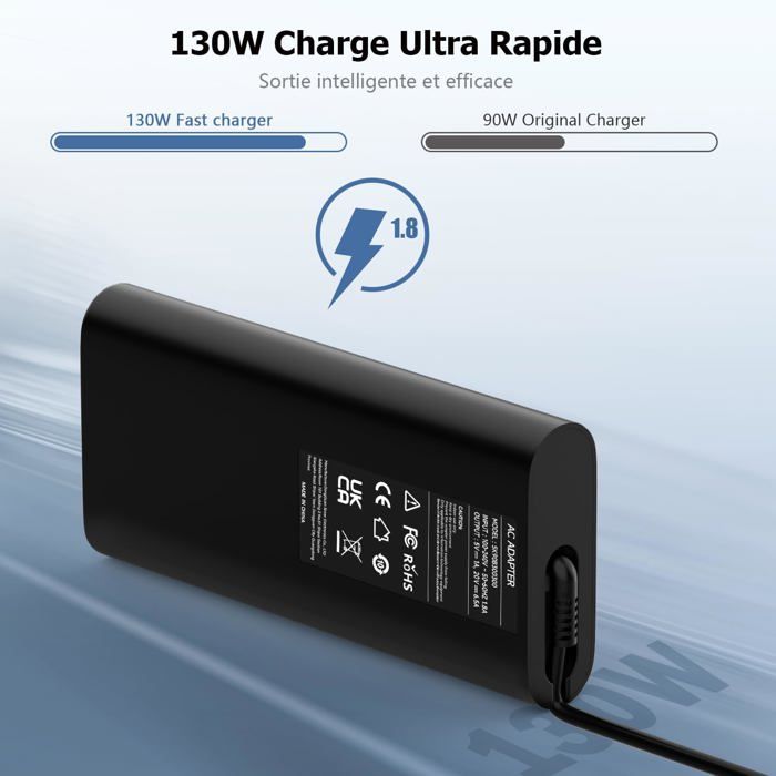 Chargeur 130W USB-C Pour Dell XPS, Precision, Latitude – RIGSMART, Noir, Tension 20V, Garantie 1 An