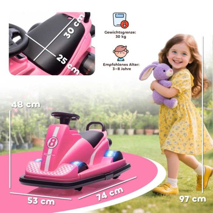Auto Tamponneuse Électrique Enfant,avec Lumières LEDet Musiqueet Son Du Klaxon 18 Mois Rose
