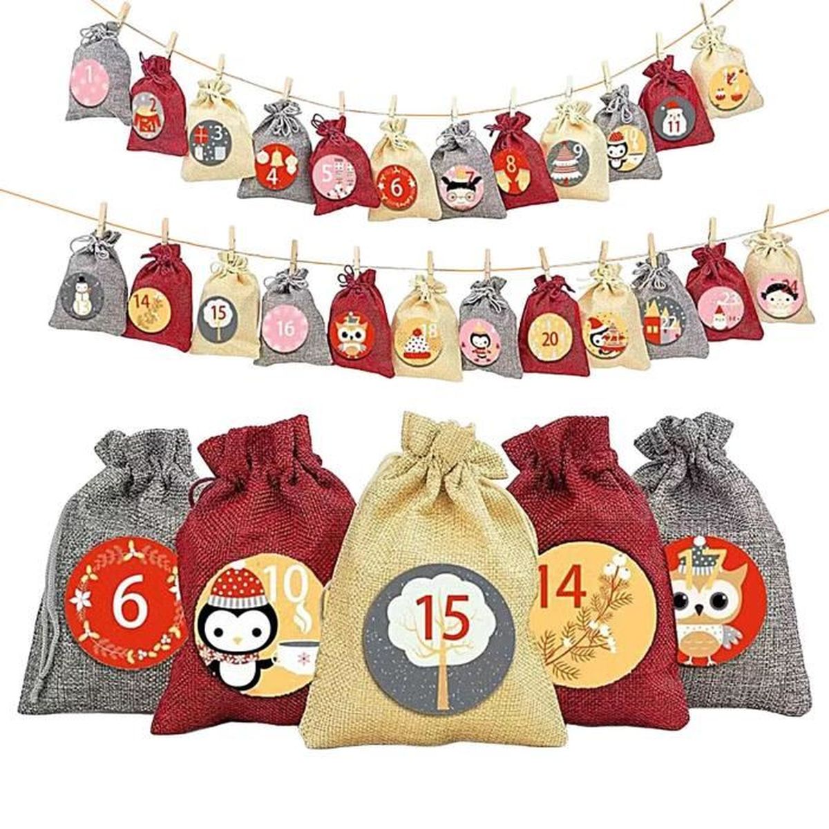 Calendrier De L'Avent Tissu Bseical 2024 - 100x60cm - 25 Poches - à Remplir Soi-même