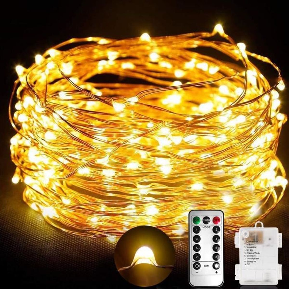 Guirlande Lumineuse Pile avec 10M 100 Micro LED Blanc