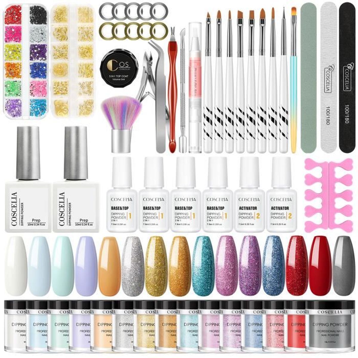 COSCELIA Dip Powder Kit Poudre Trempage pour Ongles 15 Couleurs Dipping
