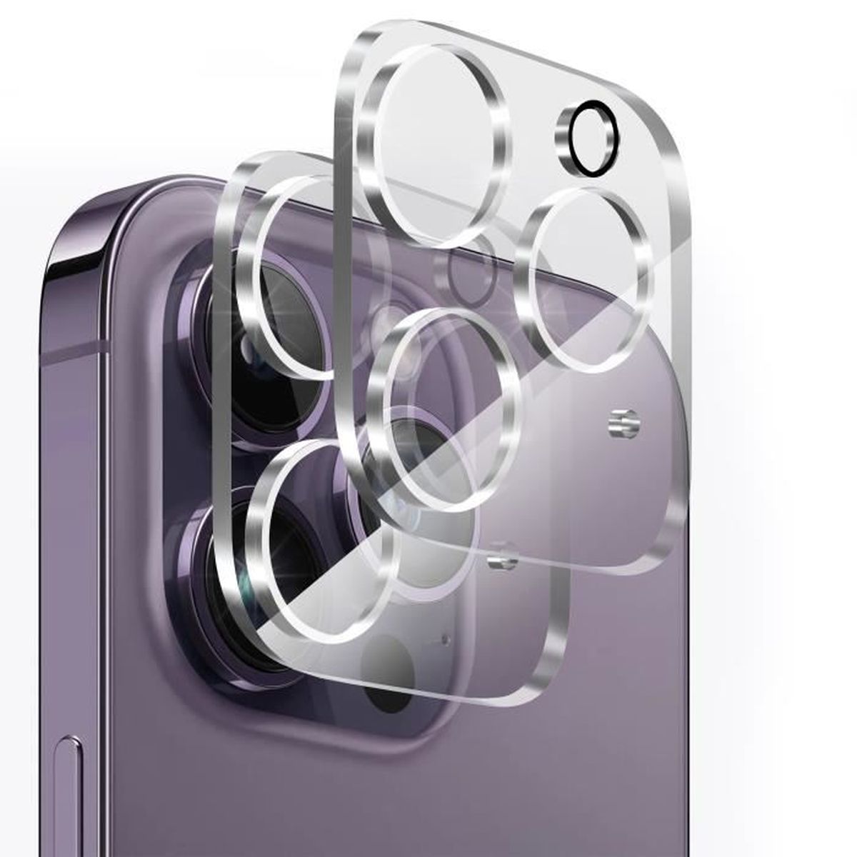 Protection Verre Trempé Pour Objectif IPhone 14 Pro/Pro Max - 9H, Anneau Métal Or - Compatible Avec Coques