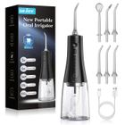 SEJOY Hydropulseur Jet Dentaire Rechargable Portable 350ML avec 6 Buses Irrigateur Oral Electrique 5 Modes IPX7 Étanche, Noir