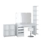 Vicco Coiffeuse Sherry, Blanc Haute brillance, 5 pièces, avec étagère de rangement, étagère sur pied, miroir, tabouret, LED