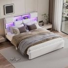 Lit double 160x200 - HOFURNI - avec sommier à lattes, USB et rangement - beige