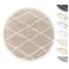 TESSO LIVING Tapis Shaggy Salon Ronde Ø155 cm Beige Dessin Diamant , Tapis Salon Poils Longs Extra Doux