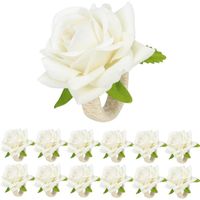 12 Pièces Rond de Serviette Mariage Blanc, Fleur pour Le Banquet de Mariage décoration de dîner de Pâques de Noël (Blanc)