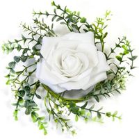 Centre de table rose blanche et feuillage 18 cm