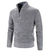 Pull Homme en Tricoté 1/4 Zip Pullover Sweater, Pull d'hiver Doux et Confortable avec Col Montant et Fermeture à Glissière Gris