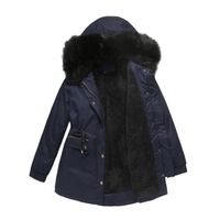 Manteau long d'hiver chaud pour femmes épaissir polaire doublé manteau vestes avec capuche en fourrure Cyan