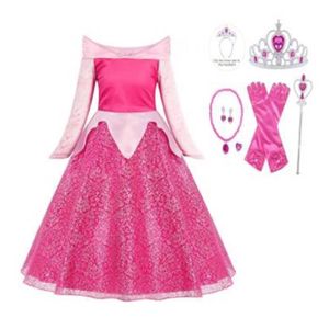 DÉGUISEMENT - PANOPLIE Jurebecia Filles Belle au Bois Dormant Princesse Dress Up Costume Halloween Carnaval De Noël Cosplay Robe avec Accessoires