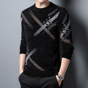 PULL Pull homme Chenille Imprime Manches Longues Col Ar