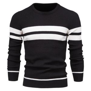 PULL Pull Homme,Pulls Homme Col Arrondi l'automne Hiver,Classiques en Maille Bande Pull-Over Tricot  Manches longues-Noir
