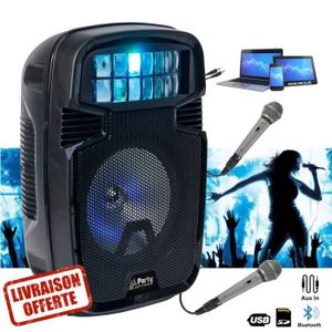 Pack karaoké bluetooth avec jeux de lumière, micro et support + jeu lumière  effet astro 4x3w rgba led - batterie - Conforama