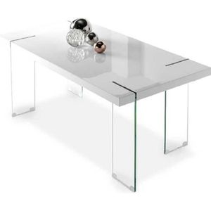 TABLE À MANGER SEULE Table à manger en bois laqué blanc brillant avec p
