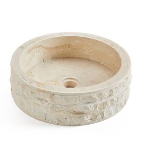 LAVABO - VASQUE Vasque à poser - lavabo rond en marbre, coloris beige - Diamètre 40 x Hauteur 15 cm