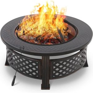 BRASERO - ACCESSOIRE Braséro Barbecue Exterieur avec Housse de Protection, 3 en 1 Cheminée de Jardin, 80x80x54cm, Chauffage en Hiver, avec Grill Acie2