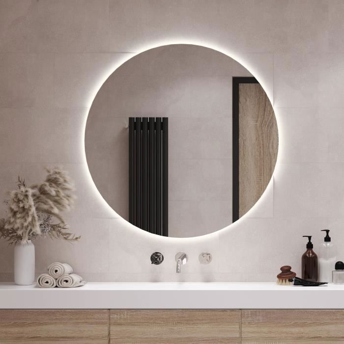 Miroir de salle de bain d'angle arrondi (120*70 cm, blanc froid)