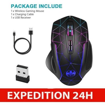 Lot 2 Souris Optiques Sans Fil 2,4 GHz - USB - 6 Boutons - 1600 DPI - Noir - Neuves