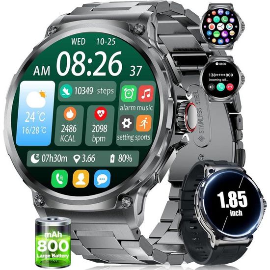 BENYAR SMART Montre Connectée Homme Avec LED Lampe Torche,Smartwatch Homme Avec Moniteur De Fréquence Cardiaque Et Sommeil/110+ Modes Sportifs,IP68 Étanche Android IOS,Noir 110+ Sportifs