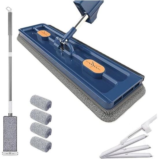 Balais Plat Réglable Rotative à 360° avec Tampons en Fibre Super Absorbants et Utilisation Humide et Sèche, Balai Serpillère avec Compression