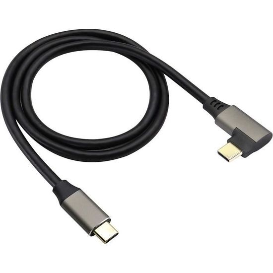 Câble Extension USB 3.1 Type C Mâle à Femelle - Angle Droit - Longueur 15 Cm - Noir