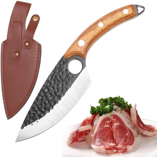 Couteau de Cuisine Fait à la Main,couteau de Boucher Japonais,Couteau à Viande, Couteau à Désosser avec Manteau, Utilisé pour H160