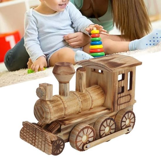 Cuque Train jouet Modèle de locomotive en bois simulé train à vapeur décor  à la maison enfant enfant jouet cadeau - Cdiscount