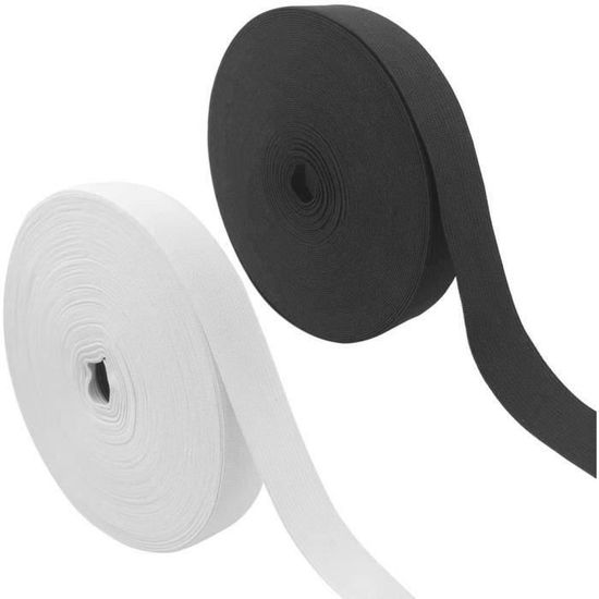Lot De 2 Rouleaux élastique Boutonnière 6m X 25mm - 85% Polyester, 15% Caoutchouc - Pour Ceintures, Couture, Tricot