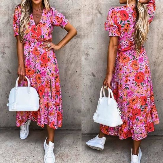 Femme été sexy mode lacets taille fendue imprimé robe vente chaude pas