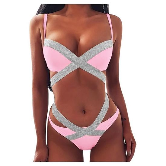 Silkglory Maillot De Bain Femme 2 Pieces,Paillettes De Triangle