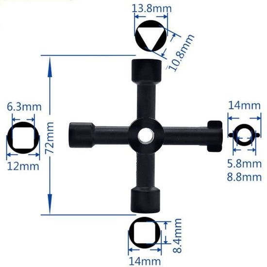 Clé Universelle Multifonction 4en1 ABSINA – Clé Tricoise Carrée (passe-partout) – Modèle Bau – En Fonte Durable