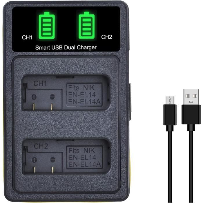 ENEL14 Chargeur de batterie avec écran LED et câble USB intégré, type