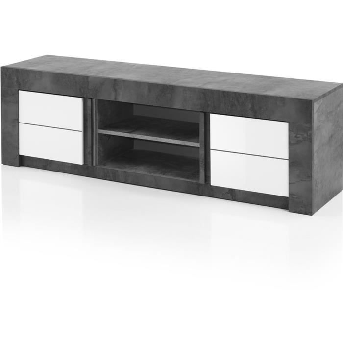 ALBEA Meuble TV 2 Portes - Blanc - L 170 x P 46 x H 50 cm - CAPRI