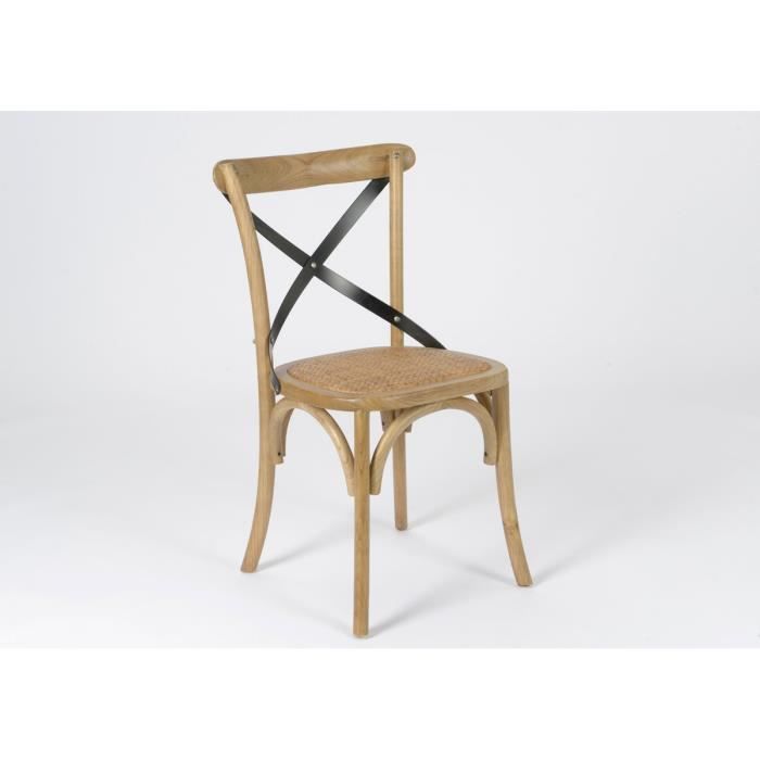 Chaises Croisillon Métal et Bois Naturel (Lot de 2) Noir,Bois