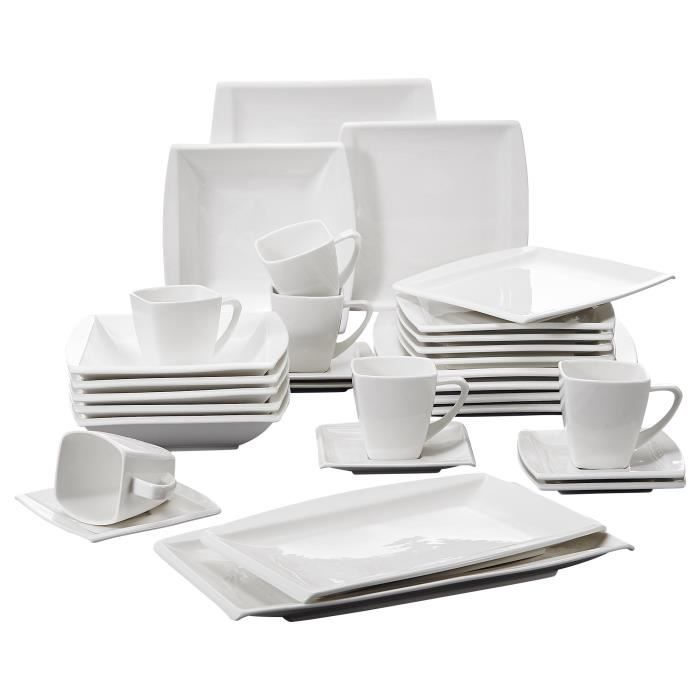 Malacasa Série Blance 32pcs Service de Table Porcelaine Tasses Soucoupe Assiette Plat Vaisselle Céramique
