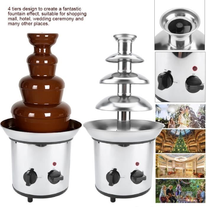 2000 Watt 4 Étages Fontaine à chocolat électrique en Acier Inoxydable - 37*22*43cm - Argenté