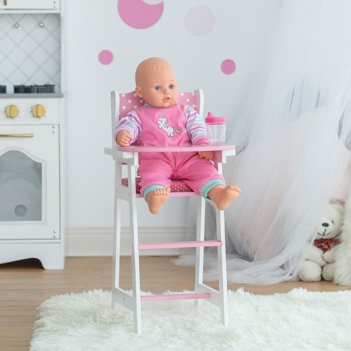 Chaise haute pour poupon poupée jouet rose à pois blanc Olivias Little World TD-0098AD Rose