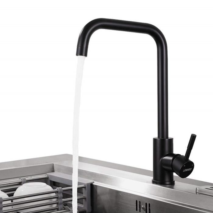 Lonheo Robinet de Cusine Noir 7-Forme Bec Haut Flexible Robinet Mitigeur Evier pour Cuisine en Acier Inox Finition Noire Robinett