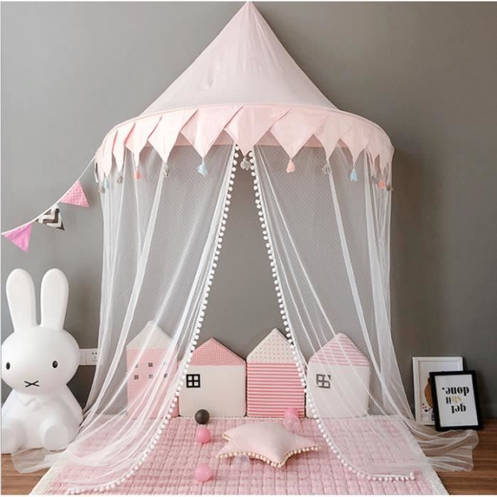 Baldaquin Ciel de Lit avec Moustiquaire Coton,Rideaux De Lit Fille Princesse Tente de Jeu Décoration Chambre enfant
